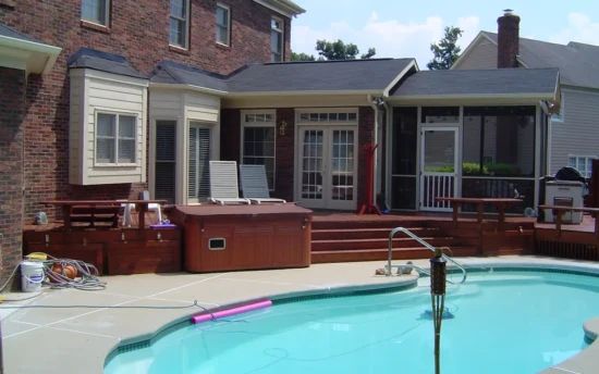 Matching Brick Sunrooms with Screen Porch and Wrap Around Deck (South Charlotte)