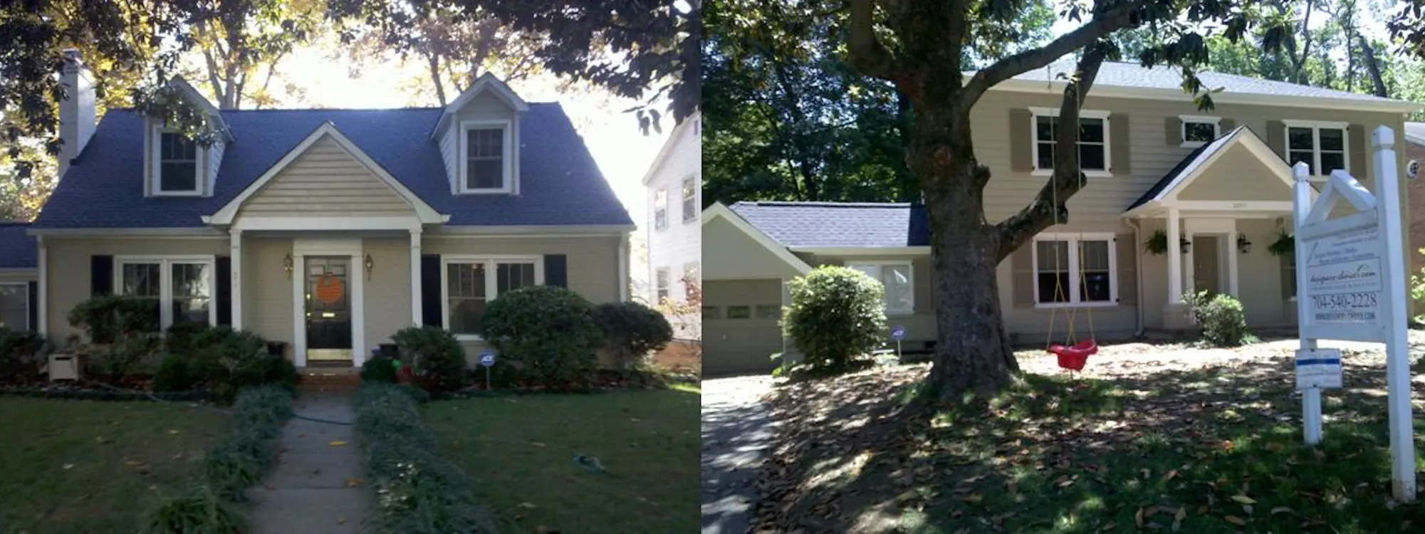 Before and after views of the Dilworth home’s original and rebuilt second story.
