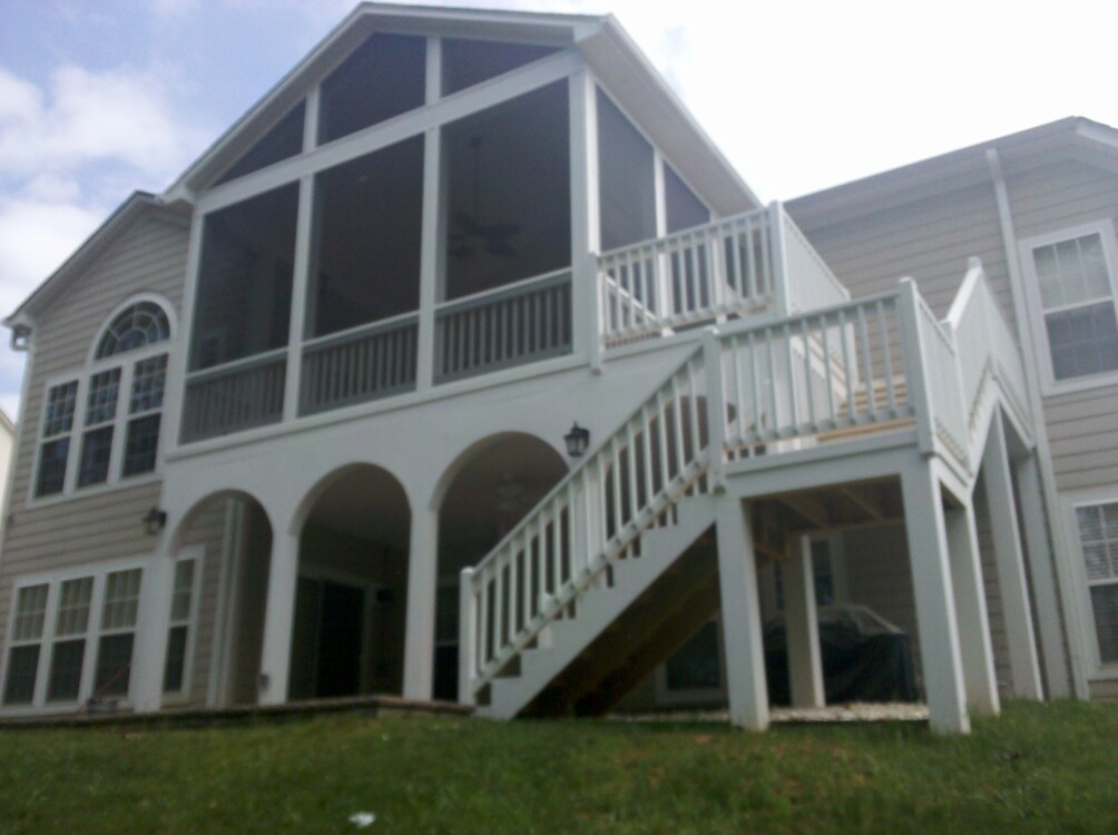 Completed porch, arched terrace and stairway.